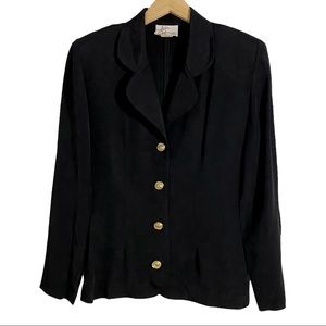Dani Michaels Vintage 90’s Black Suit Jacket With Gold Metal Buttons, Size 3/4